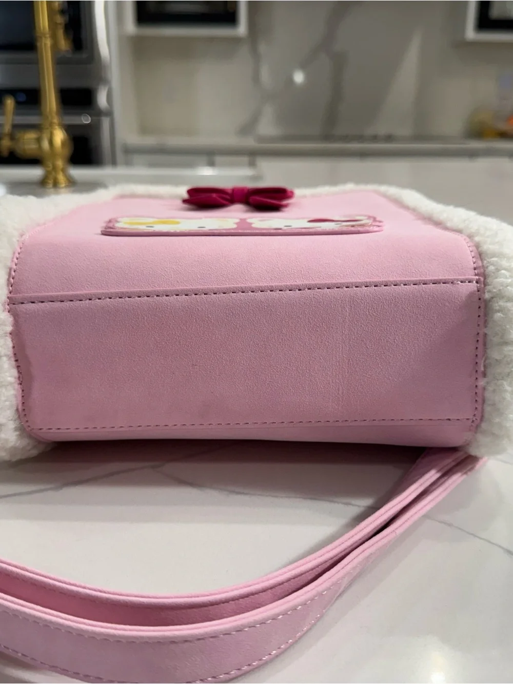 Hello Kitty Pink Plush-Trim Crossbody Bag with Bow